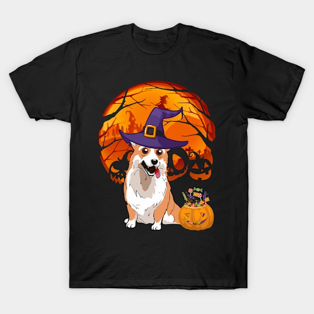 Corgi pumpkin witch T-Shirt by jrgmerschmann